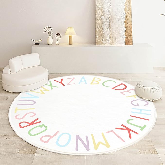 SHIPKEY Round Rug, Round Play Rug for Kids, Colored Alphabet Nursery Area Rugs, Kids Bedroom Rugs, Non-Slip Mat, Carpet for Living Room (3.3 feet)