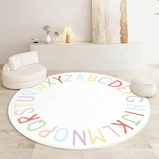 SHIPKEY Round Rug, Round Play Rug for Kids, Colored Alphabet Nursery Area Rugs, Kids Bedroom Rugs, Non-Slip Mat, Carpet for Living Room (3.3 feet)