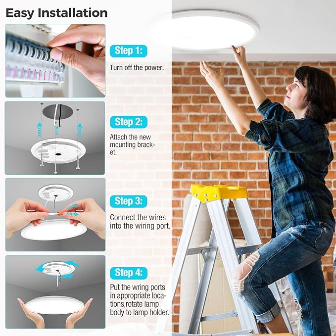 libtit 3 Pack 13 Inch LED Flush Mount Ceiling Light, 3000K/4500K/6000K Ultra-Slim LED Ceiling Light, 3200 LM 28W Modern Ceiling Light Fixture for Bedroom, Kitchen, Bathroom, Hallway - White