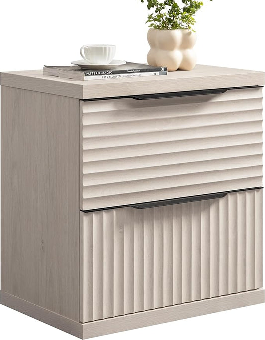 SICOTAS Fluted Night Stand - Modern 22 Inch Nightstand with 2 Storage Drawers, Fluted Bedside Tables for Bedroom, Tall Nightstands Mid Century Modern Bed Side End Table, White Alder