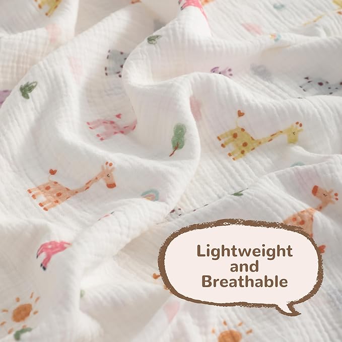 NTBAY 2 Layer Muslin Cotton Baby Swaddle Blanket, 30x40 Soft and Breathable Receiving for Newborns and Infants, Perfect for Crib, Stroller, Travel, Lightweight Nursery Blanket, Cartoon Giraffe