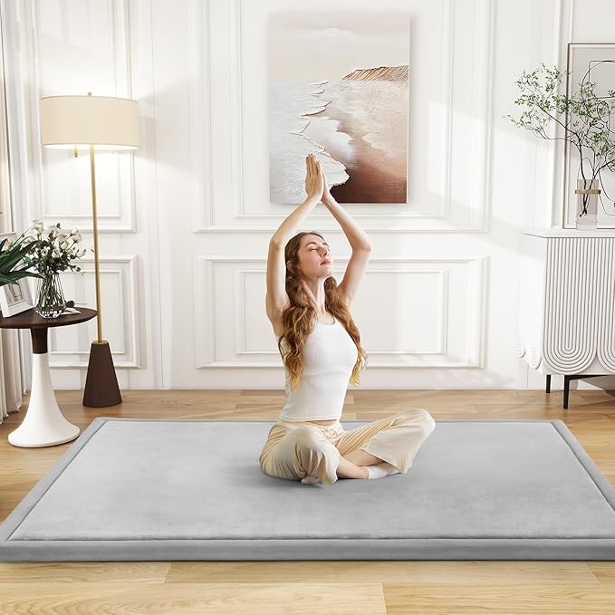 Baby Play Mat for Floor Tummy Time Mat Nursery Muscle Area Rug Playroom Rug Tatami 59"*59" Memory Foam 1.3" Thick Crawling For Babies,Toddlers, Infants, Kids,Floor(Light Gray)