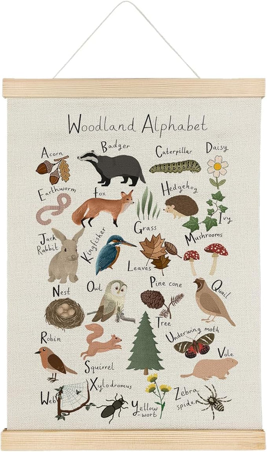 Qvapt Alphabet Banner ABC Posters - Alphabet Posters, Cartoon Wild Animal Posters 16x24 with Hanger, Kids Room Home School Classroom Decor