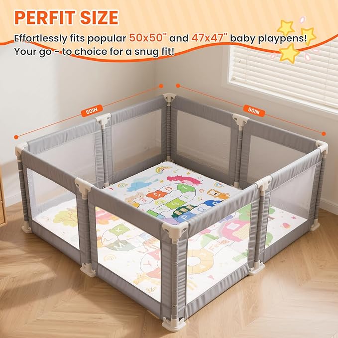 Baby Play Mat for Floor,50x50 Inch Soft Padding Crawling Mat, Foldable and Machine Washable, Thick for Babies & Toddlers,Animal School