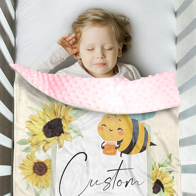 Personalized Baby Blankets for Boys Girls, Custom Name Yellow Bee Design Baby Blanket, Soft Receiving Blanket for Newborns and Toddlers, Ideal for Baby Showers and Nursery Decor