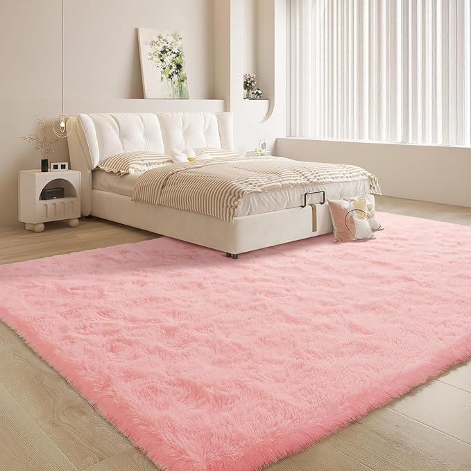 Pink Fluffy Area Rug - 3x5 Kids Rug for Bedroom, Nursery, Playroom & Dorm