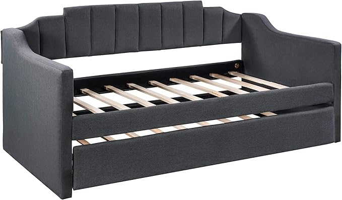 Bellemave Twin Upholstered daybed with Trundle, Sofa Bed Twin Size, daybed with Trundle for Adults, Kids, Girls, Teens, for Living Room, Black