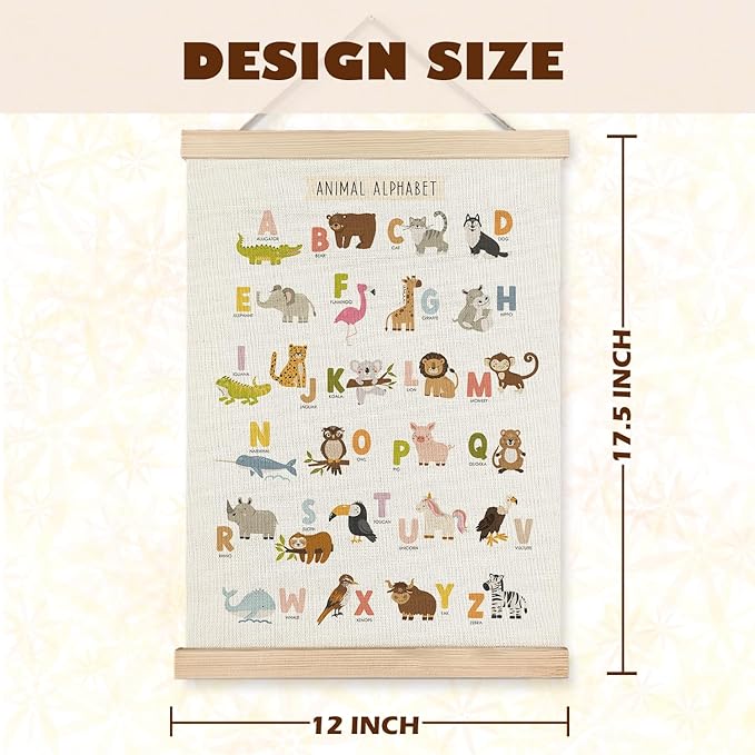 LUVADIAN Alphabet Numbers Educational Poster - Classroom Nursery Wall Decor Poster Hanger Frame Set of 2, Woodland Animals Nursery Decor, Toddler Learning Posters for Nursery Kids Room,12x16 Inches
