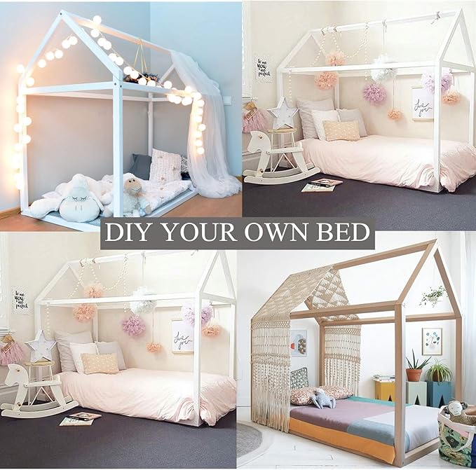 Bellemave Twin Size House Bed, Wood House Platform Bed with Roof and Slats, House Daybed Frame for Kids, Boys, Girls, No Spring Box Needed, White