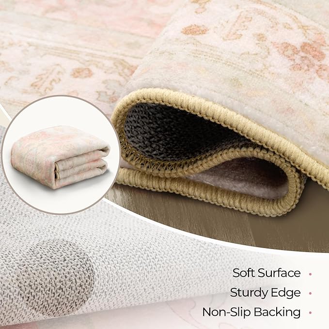Machine Washable Rugs Nursery Rug 4x6 Cute Girl Non Slip Low Pile Water Repellent Soft Print Pattern for Bedroom Indoor Decor Kids Playroom Pinkgreen