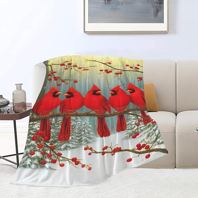 Cardinal Throw Blanket Red Bird Blanket Cardinal Soft Cozy Fleece Fuzzy Stuffed Plush Flannel Gifts for Girls Women Boys Kids Adults 60"X80"