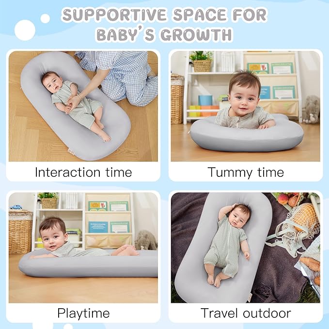 Lucakuins Baby Lounger, Bionic Design Baby Lounger for Newborn 0-24 Months, Soft Organic Cotton Breathable Lounger for Infants (Grey Newborn Lounger)