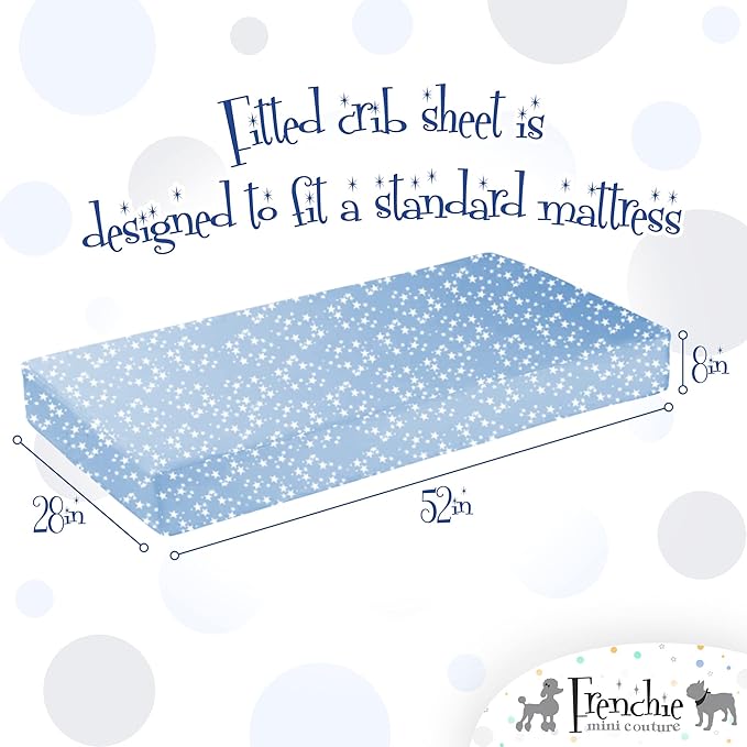 Frenchie Mini Couture Fitted Crib Sheets 100% Cotton, Fits Toddler Mattress, Blue Stars, 28 x 52in, 2-Pack