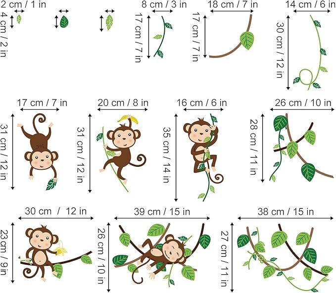 decalmile 2 Packs of Jungle Animals Tree Wall Decals Monkey Elephant Giraffe Lion Safari Wall Stickers Kids Room Baby Nursery Bedroom Wall Decor