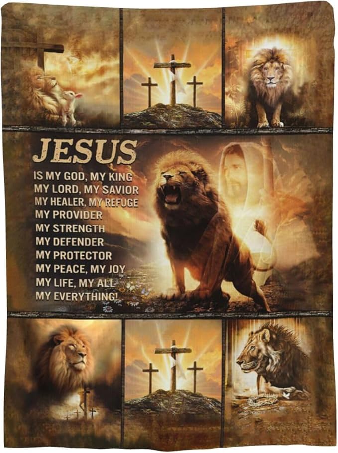 Christian Blanket for Men Christ Lion Jesus Religious Faith Throw Blanket Soft Cozy Warm Fuzzy Fleece Christian Bedroom Decor Blanket Gifts for Men Women Couch Sofa Bed 80"X60"