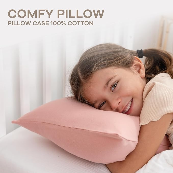 Comfy Cubs Toddler Pillow with Cotton Pillowcase, 13 x 18 in, 2 Pack - Travel and Sleep Support for Kids - Lightweight, Breathable Microfiber Fill - Soft and Cozy Small Pillow for Toddlers - Blush