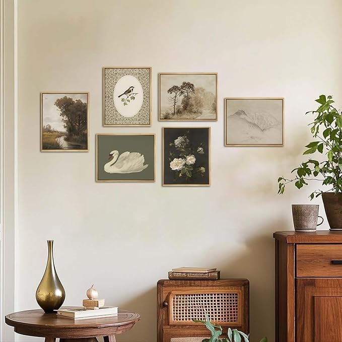 Mynotix Vintage Flower Landscape Poster Set of 6, Farmhouse Cottagecore Wall Art, Rustic Horse Wall Decor Botanical Mountain Paintings Canvas Prints for Living Room Bedroom 8x10 inch Unframed