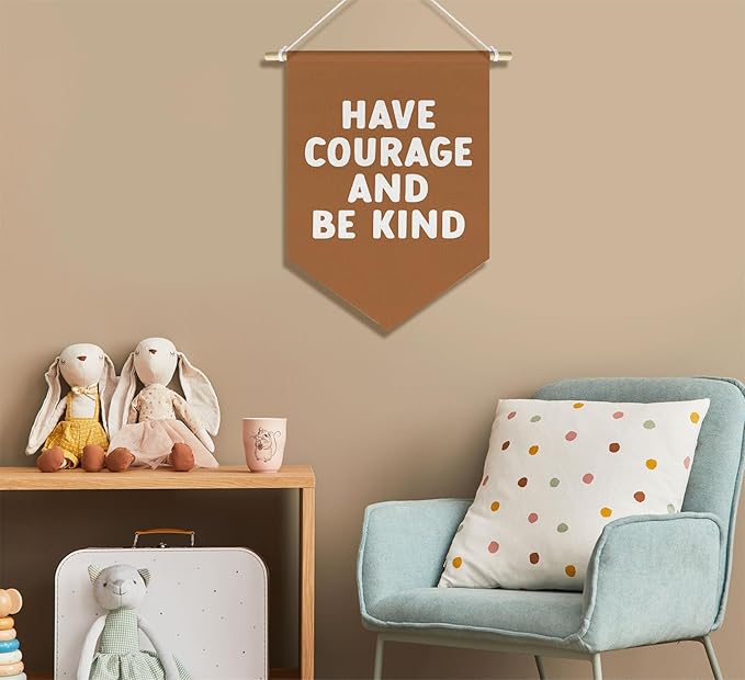 Be Kind Kids Room Nursery Classroom Toddler Room Playroom Decor, Motivational Kindness Wall Art Decor Hanger, Have Courage and Be Kind Banner Pennant Canvas, 15x11in