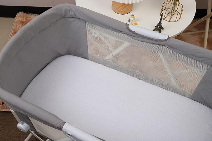 Onacosht Muslin Bassinet Sheets 33" x 19" Compatible with Mika Micky, KoolaBaby (3 in 1), BabyBond, HARPPA and RICUTON Bedside Bassinet, 2 Pack for Baby Boy and Girl, White and Grey