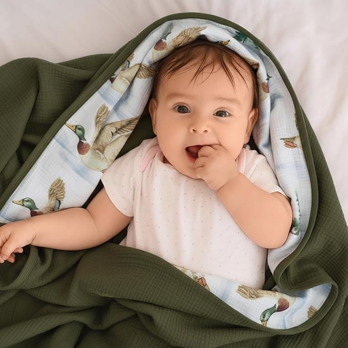Breling Mallard Muslin Baby Blankets for Girls Boys, 100% Cotton Crib Blanket for Infant Toddler, 40 x 36 Inch Soft and Lightweight Nursery Swaddling Wrap