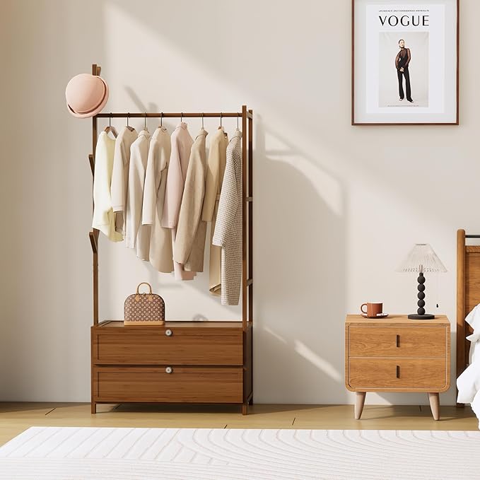 Upgraded Hanging Rack Clothing Rack with Drawers,Solid Thickened Clothes Racks with Shelves,27.6inch Width Closet with Drawers,Clothes Racks for Hanging Clothes,Short Closet Dresser