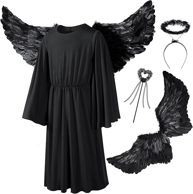 Irtysh Kids Angel Costume With Angel Feather Wings headband Wand Set For Girl's Halloween Birthday Cosplay