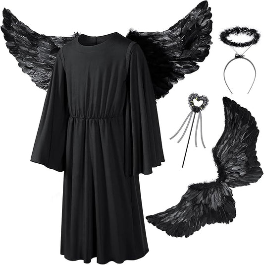 Irtysh Kids Angel Costume With Angel Feather Wings headband Wand Set For Girl's Halloween Birthday Cosplay