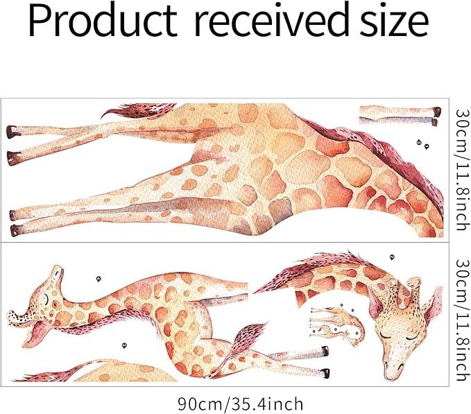 ROFARSO Lifelike Cute Lovely Mother and Child Giraffe Animal Wall Sticker Removable Wall Decal Peel and Stick Wall Art Decoration Home Decor for Nursery Kid Baby Bedroom Living Room Playing Room Mural
