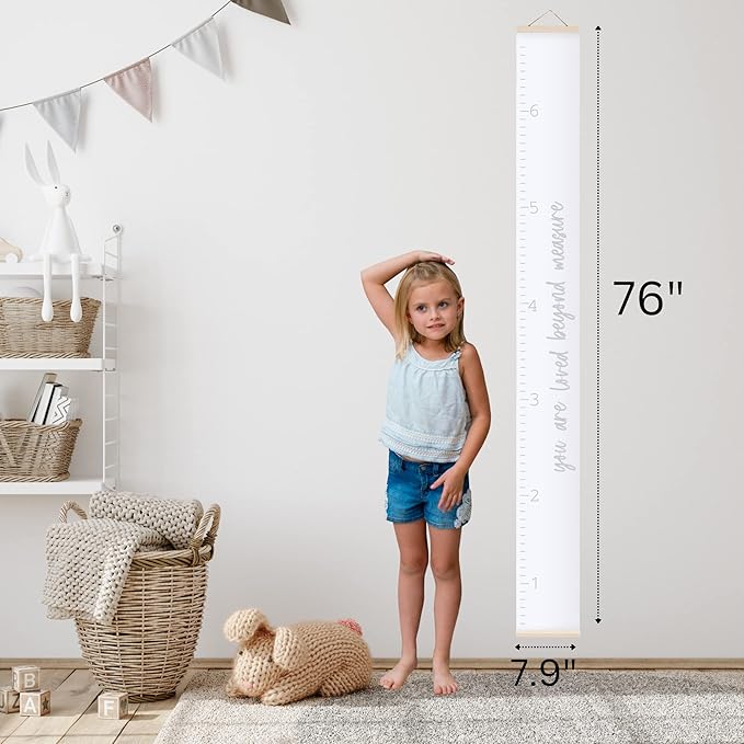 Morxy Canvas Growth Chart for Kids - Unisex Kids Room Wall Decor - Measuring Height Chart- Wall Tape with Height Chart for Kids (Canvas, Loved Beyond Measure- White)
