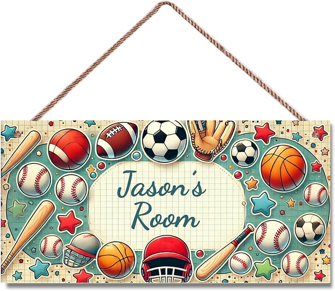 Personalized Sign Green All Star Boys Sports - Football Soccer Baseball Bedroom Personalized Door Sign Wood Plaque Sign Wall Decor For Kids Room