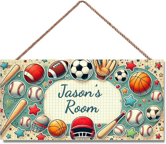 Personalized Sign Green All Star Boys Sports - Football Soccer Baseball Bedroom Personalized Door Sign Wood Plaque Sign Wall Decor For Kids Room