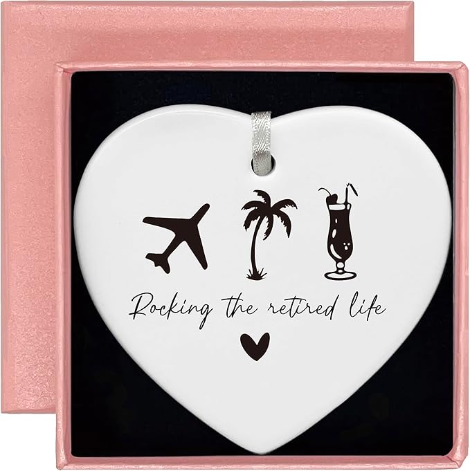 Funny Retirement Heart Shaped Christmas Ornament Gift-Rocking The Retired Life-Retirement Farewell Leaving Appreciation Present-Ceramic Ornament Keepsake with Gift Box-Start a New Chapter