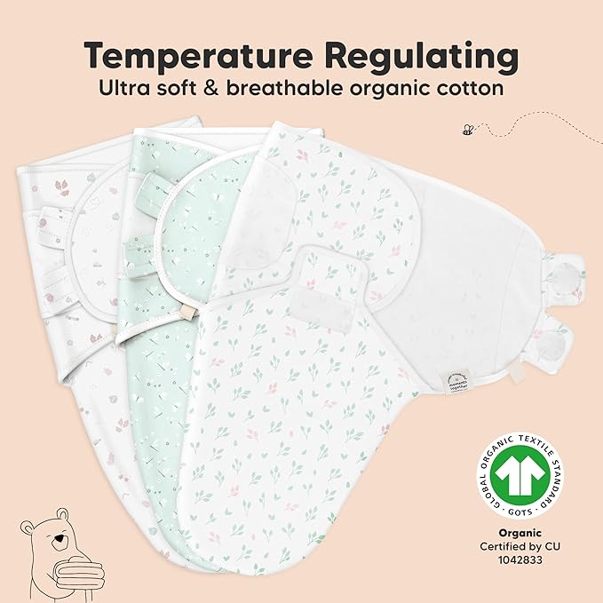 KeaBabies 3-Pack Organic Baby Swaddle Sleep Sacks - Swaddles for Newborns, Infant 0-3 Months, Baby Girls, Boys, Soft & Snug Newborn Sleep Sack, Nursery Swaddling Blankets (Garden)