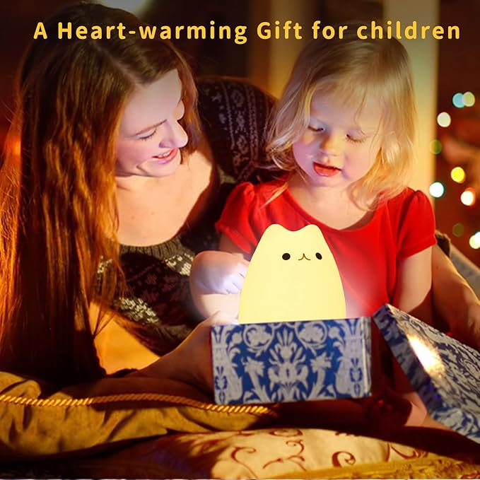 ZKLiLi Cute Remote Cat Nursery Night Lights USB Rechargeable Cat Lamp Nightlight Birthday Christmas Gift with Warm White and 7-Color Breathing Modes for Kids Baby Children (renqimao)