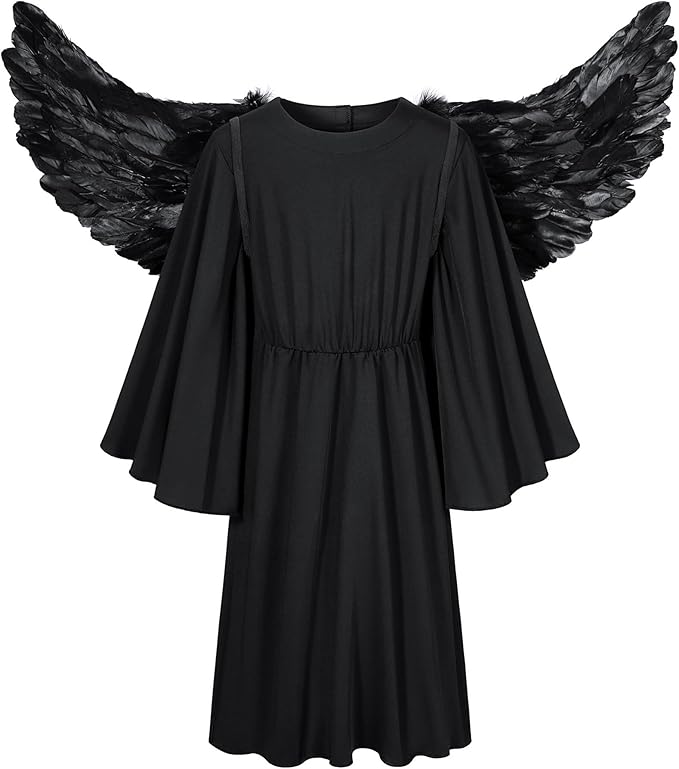 Irtysh Kids Angel Costume With Angel Feather Wings headband Wand Set For Girl's Halloween Birthday Cosplay