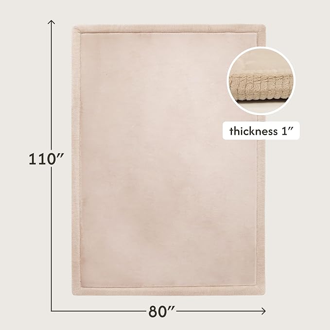 Premium Baby Playmat for Floor 80" x 110" Beige – Cloudsoft Coral Velvet Memory Foam Rug for Crawling – Non-Slip, Water-Resistant, Non-Toxic, Easy-Care Muscle Mat – Thick Play Mat for Baby
