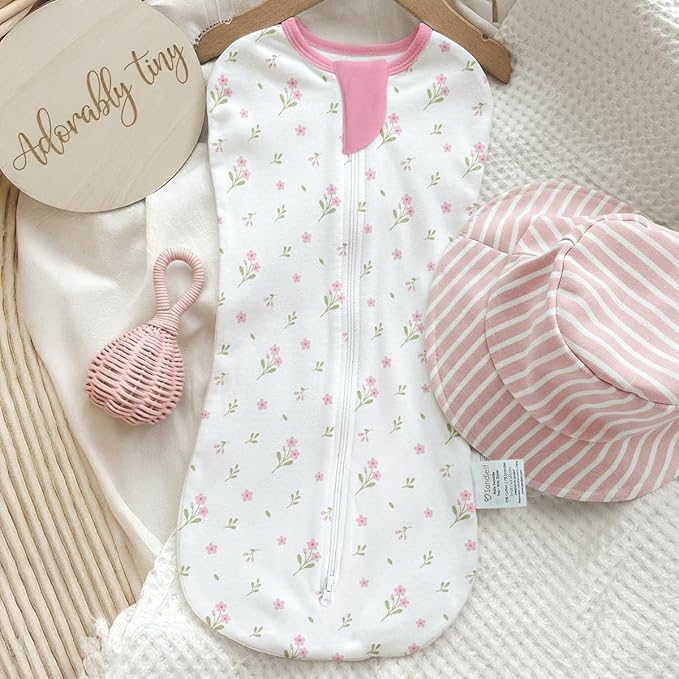Baby Swaddle 0-2 Months, Cotton Arm-In Zipper Sleep Sack, Wearable Blankets Wrap for Newborn Infant Girls (Floral, Pack of 1)