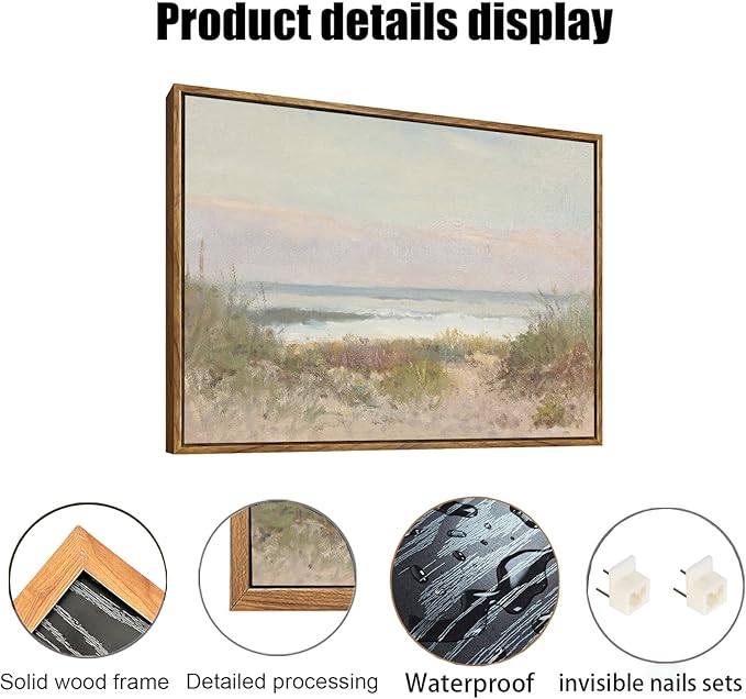 OIQArtOIQ Vintage Landscape Canvas Wall Art Framed Natural Scenery Painting Artwork Prints France Country Wilderness Farmhouse Decor Pictures Kitchen Bedroom Living Room Bathroom