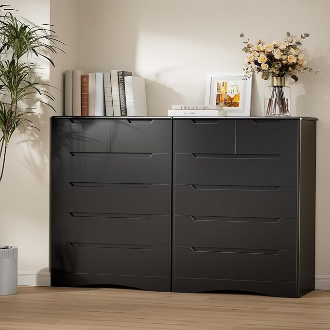 Gizoon 6 Drawer Dresser, Chest of Drawers with Large Storage, Black Dressers for Bedroom, Tall Dresser and Organizer with Anti-Tripping, Wooden Cabinet for Office, Living Room, Entryway