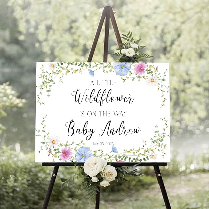 Personalized Wildflower Wreath Baby Shower Welcome Sign- Little Wildflower Announcement Yard Sign - Boy or Girl Baby Shower Entrance Decor