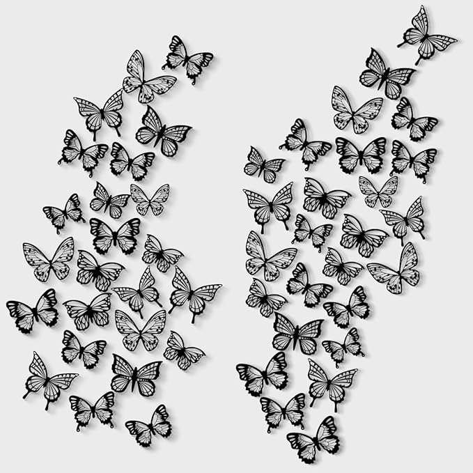 60Pcs Butterfly Wall Stickers 3D Butterflies Stickers Removable Mural Decor for Kids Room Bedroom Decor Living Room Decor (Black)