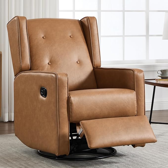 CANMOV Swivel Rocker Recliner Chair Set of 2, Nursery Glider Chair, Nursery Rocking Chairs, Manual Reclining Chair, Brown