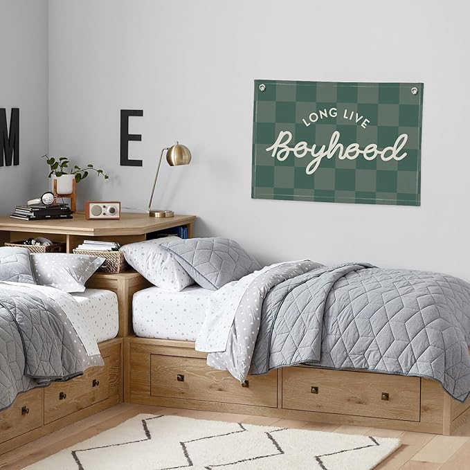 Long Live Boyhood Banner, Boy Nursery Decor, Canvas Banner Wall Hanging Flag Decor for Nursery Playroom Toddler Room, Boys Kids Room - Green