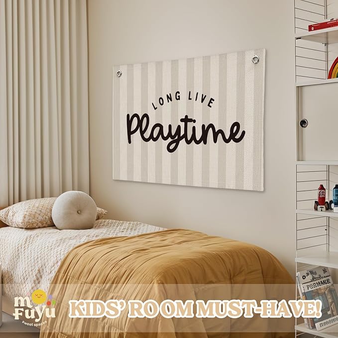 Playroom Decor, Long Live Playtime Linen Canvas Banner – Wall Hanging for Kids Room, Nursery and Toddler Room – Inspirational Decor for Kids Bedroom 30x20 Inch