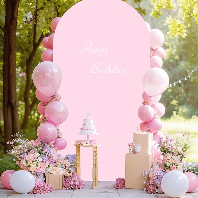 7.2FT Baby Pink Arch Cover,Spandex Fitted Wedding Arch Stand Covers Round Top Chiara Backdrop Cover for Birthday Party Ceremony Banquet Decoration