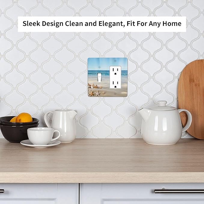 Outlet Covers Summer Beach Starfish Shells 2 Gang Combo Light Switch Cover Plate Toggle Rocker Switch Plate Covers Decorative Socket Cover Outlet Covers for Bathroom Home Decor