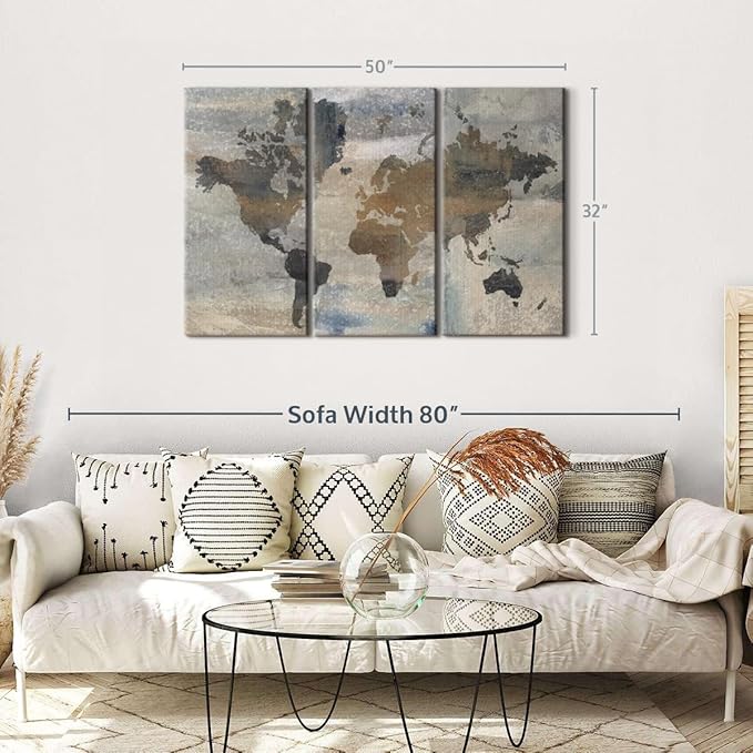 ElephantStock Stone World Wall Art - Horizontal Canvas - 3-Piece Lobby Wall Decor - Painting Map Canvas Print - Beige and Gray Decor for Wall by Avery Tillmon - 50" X 32"