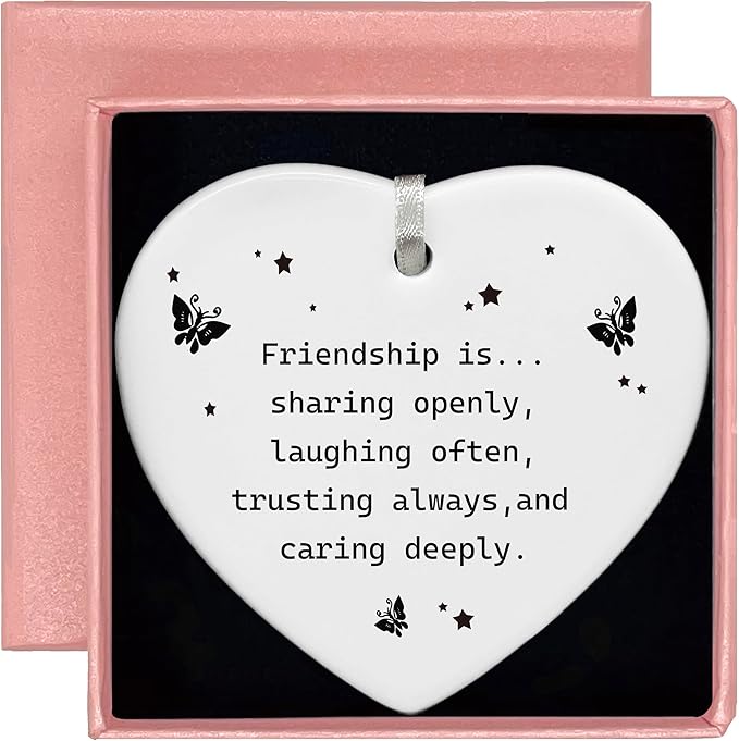 Heart Shaped Christmas Ornament-Friendship is Sharing-Best Friend BFF Soul Sister Gift-Thank You Birthday Thanksgiving Friendship Keepsake for Besties with Gift Box