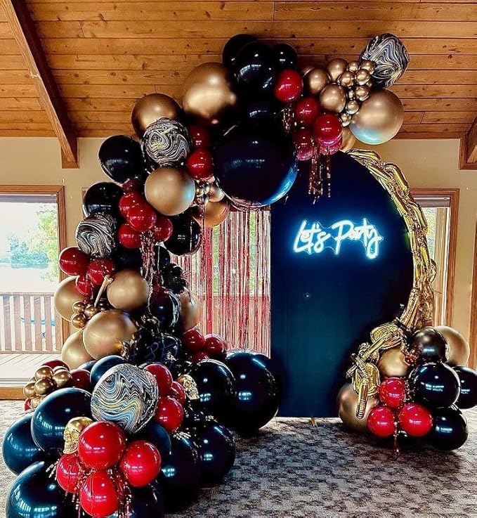 Red Black and Gold Balloons, 60Pcs 12 Inch Red and Black Gold Party Balloons Casino Theme Party Decoration for Graduation New Year Casino Movies Night Festival Birthday Party Decorations