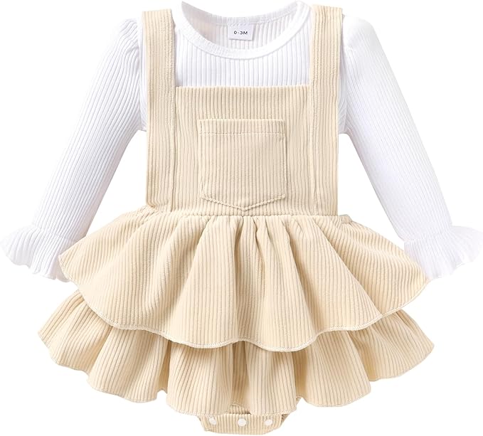 YOUNGER TREE Newborn Baby Girl Fall Winter Outfits Long Sleeve Romper Corduroy Overall Dress Infant Skirt Clothes Sets